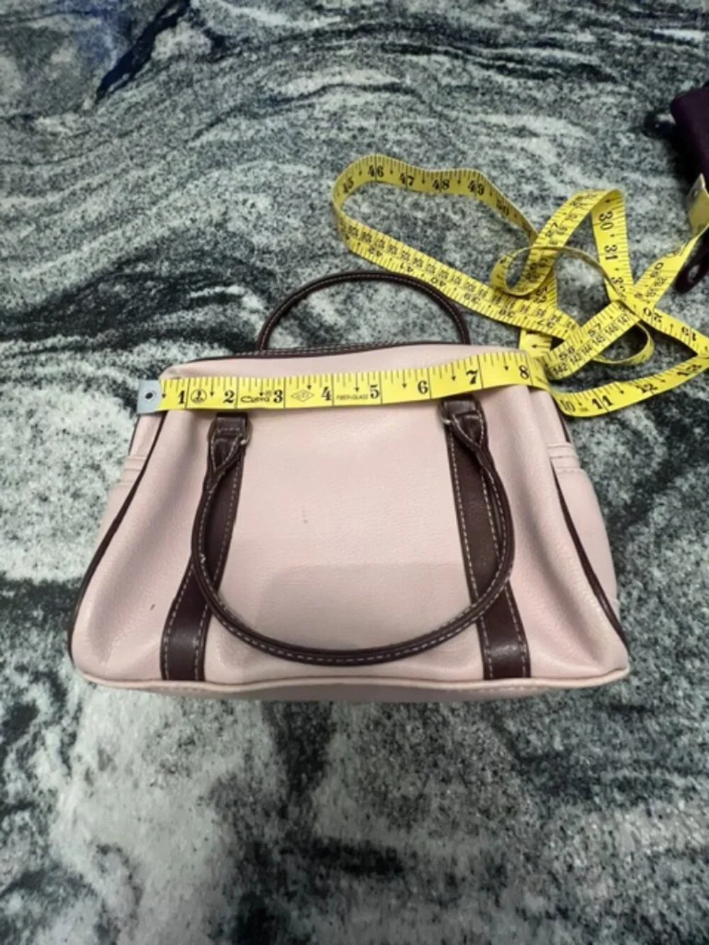 PERRY‎ ELLIS pink leather satchel handbag brown leather trim